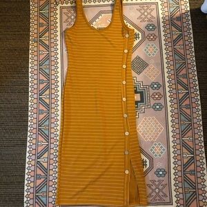 Orange/yellow mustard dress, slit on the side